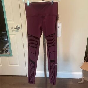 ALO Yoga Plum and Black Flocked Moto Leggings